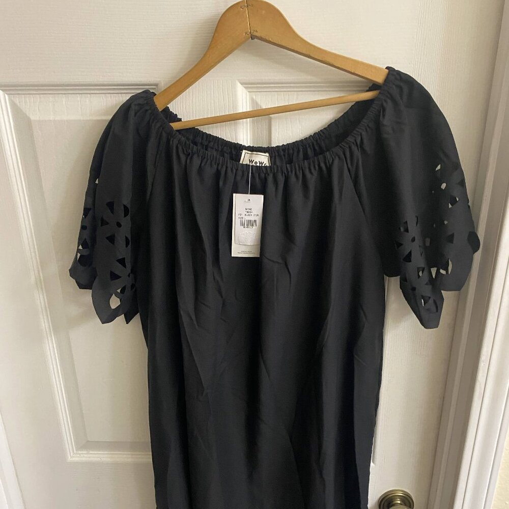 WoWo Black Off-Shoulder Dress with Laser-Cut Detail – Size Large